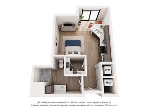 Floor plan for studio, 1 bath, 486 sqft